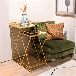 Eclectic Set of Two Gold Bamboo Side Tables